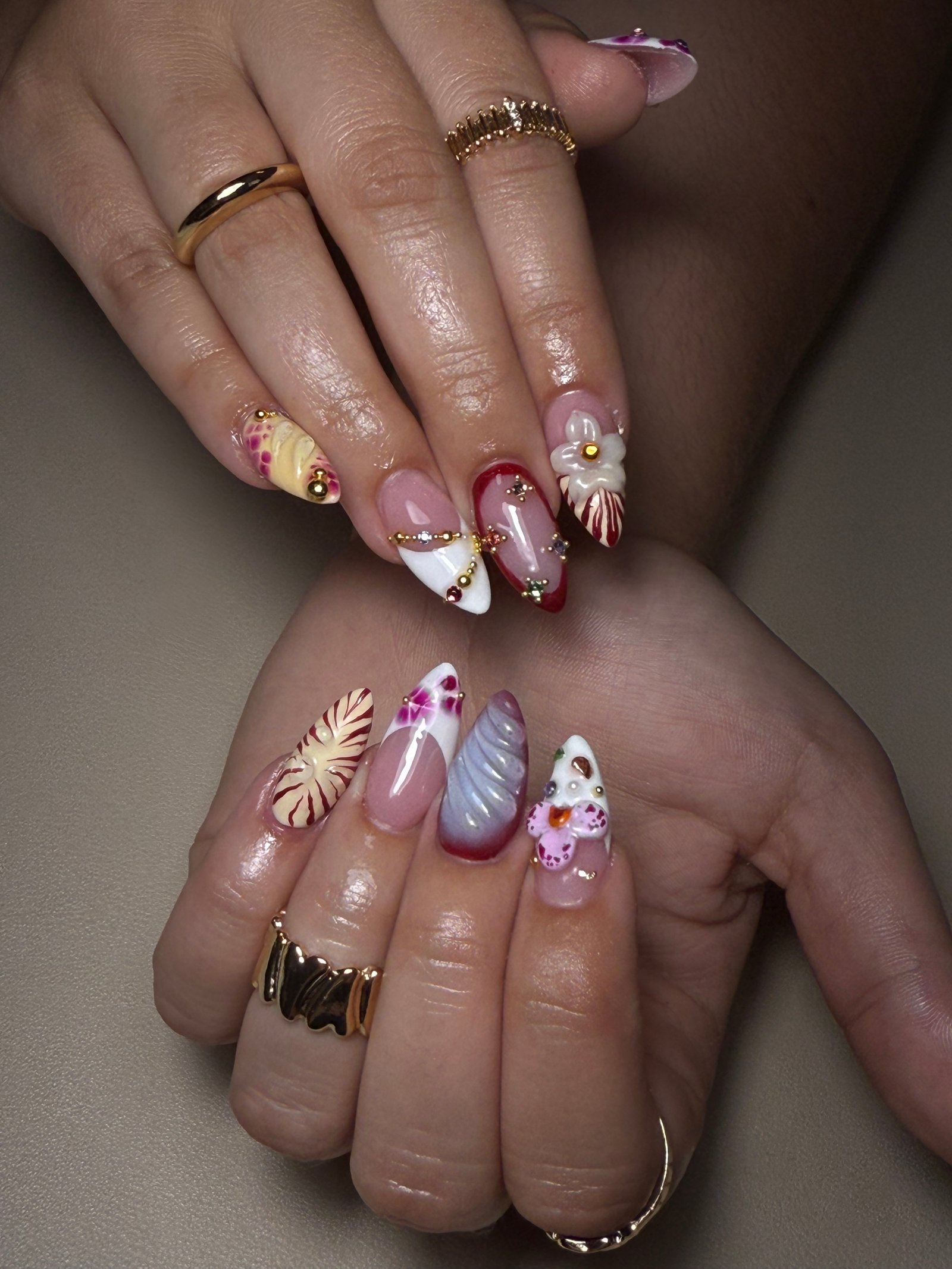 Burgundy and cream dimensional nail art by Purebeyoutybar
