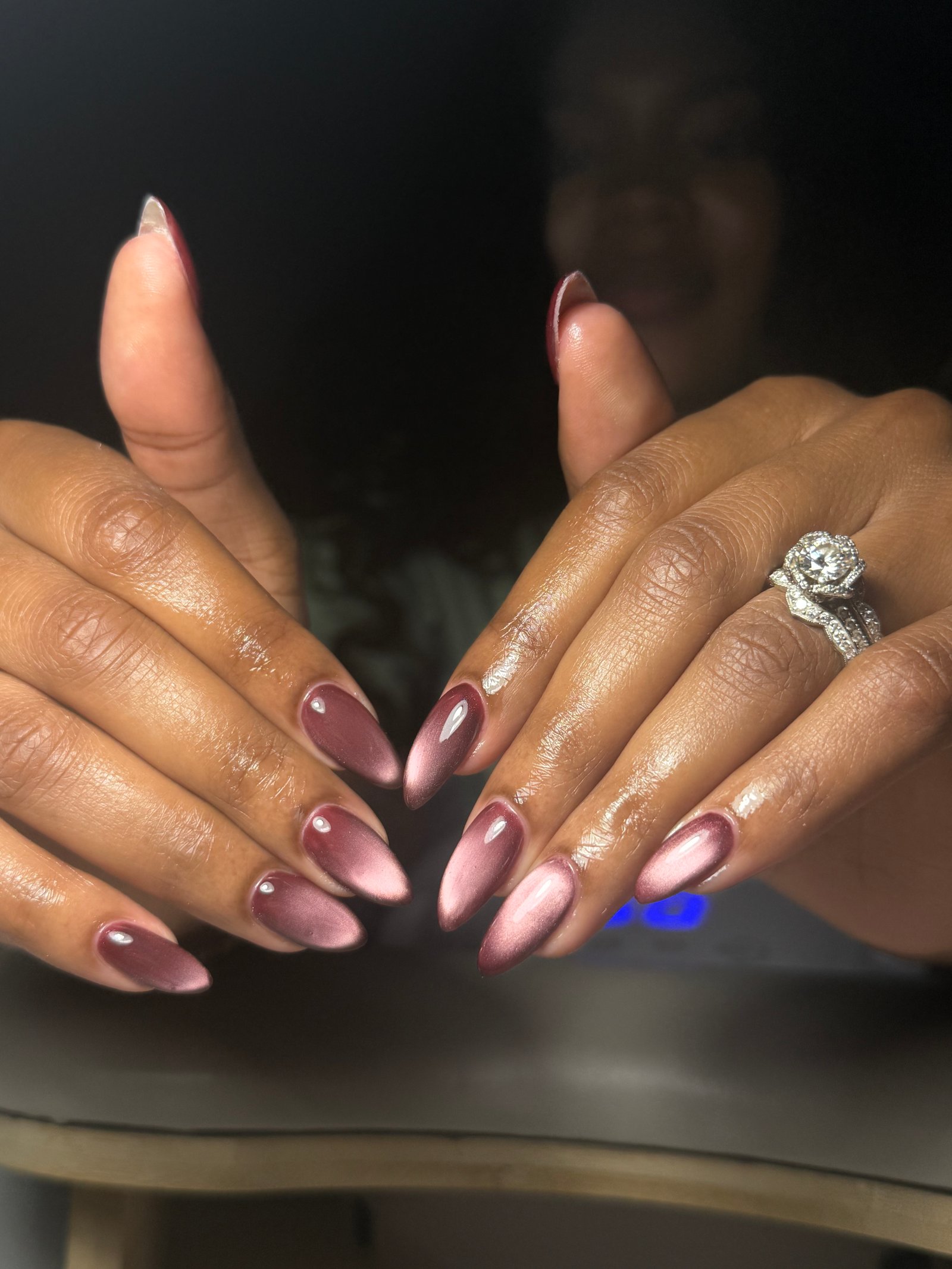 Rose chrome almond manicure by Purebeyoutybar